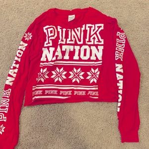 Christmas Pink shirt long sleeve and crop top